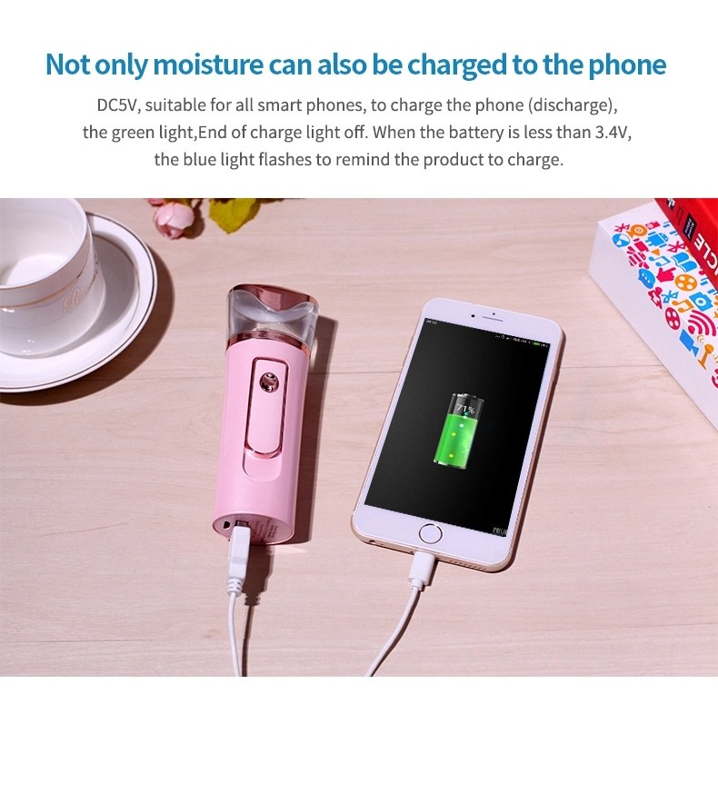Nano Water Spray Mist With Power Bank Handy Facial Humidifier