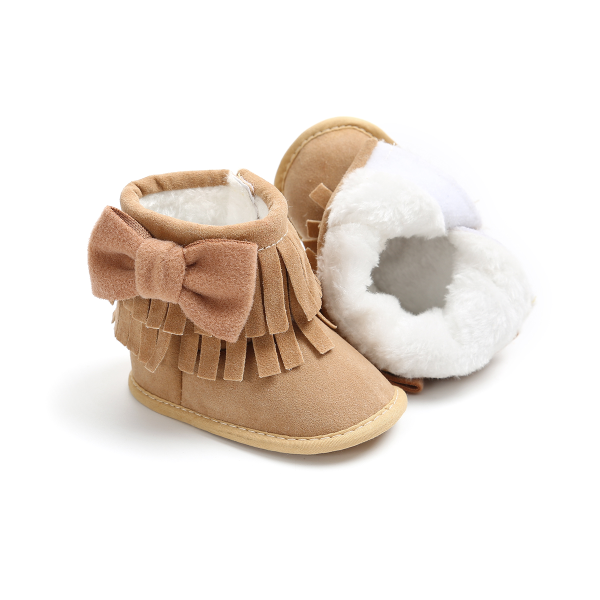 Amazon hot Fringed bowknot PU Leather Soft sole Newborn toddler baby boots leather