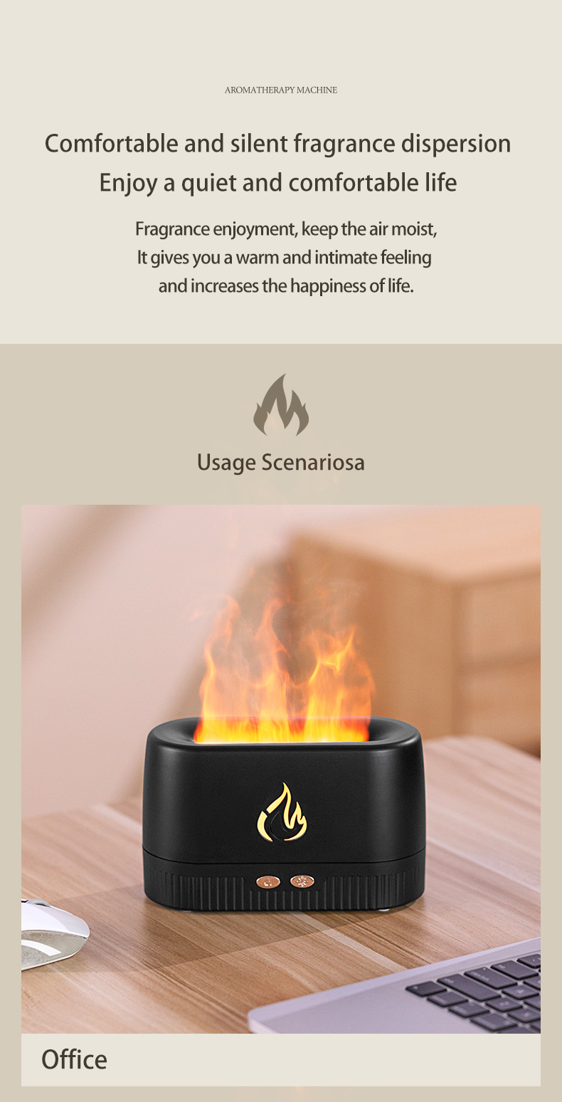 HOMEFISH 230ML Aromatherapy Ultrasonic Flame Aroma Diffuser With Warm Light