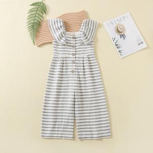 Quality Summer newborn baby toddler girls clothing rompers pants sleeveless ruffle Stripe knitted kids Jumpsuit bodysuit wholesale