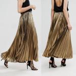 Custom service women clothes latest skirts design gold long pleated skirt