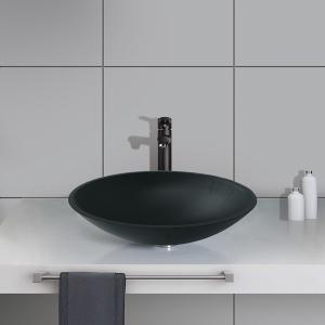 Quality Oval Shaped Black Round Vessel Sink Colored Tempered Glass Acid Matt Countertop wholesale