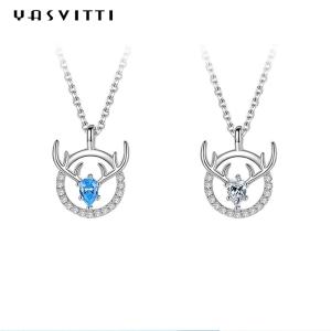 Quality 14x16mm 15in Deer Antler Necklace Sterling Silver 3A CZ Antler Pendant Necklace wholesale