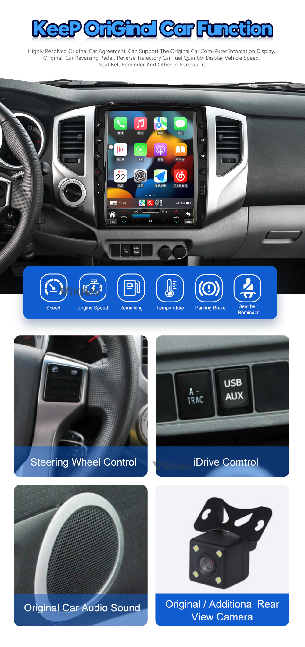 Viknav Car Radio For TOYOTA Tacoma HILUX (2005-2015) 13.6 inch PX6 2 din Android GPS Navigation Stereo Receiver Tape Rec