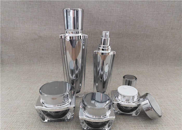 Diamond Shape Silver Acrylic Lotion Bottle For Cosmetic Cream 50 / 100G