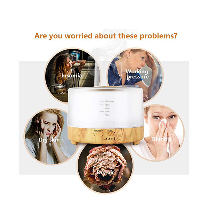 500ML Ultrasonic Aroma Diffuser 7 Color Lights Light Wood White Noise Diffuser