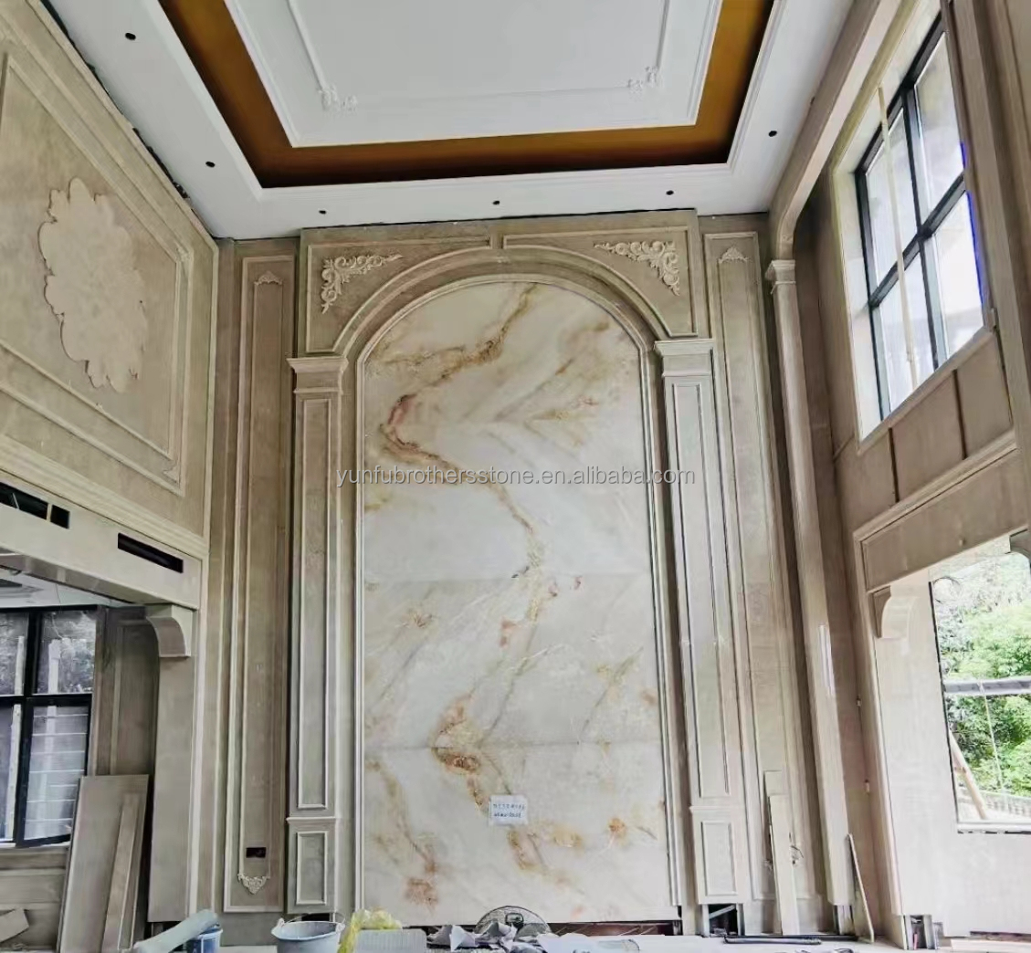 Modern White Onyx Marble Wall Bookmatched Slabs for Custom Natural Stone Decoration