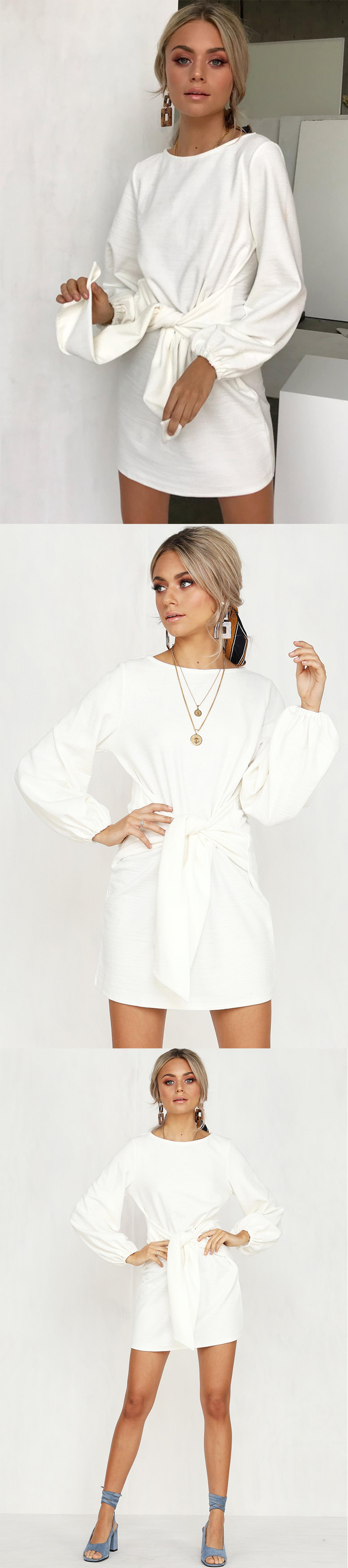 Women Apparel Summer White Puff Sleeve Mini Dress