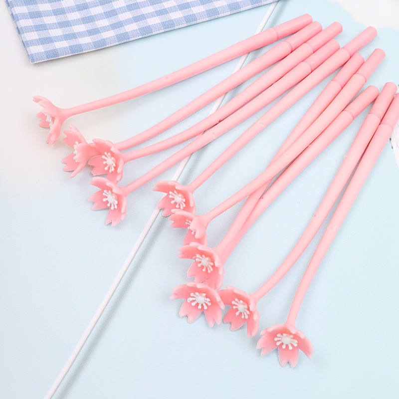 12pcs Cute Pink Flower Gel Ink Pens Writing Pens 0.5 Mm Black Ink Fun Kawaii Pens Bulk For Kids Office School Supplies