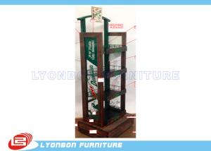Quality 4 - Shelves Solid Wood Soft Drinking Display Stand With Printing Logo / Metal Wire wholesale