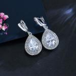 Water Drop Rhinestone Long Pendant Full Crystal Silver Plated Necklace &