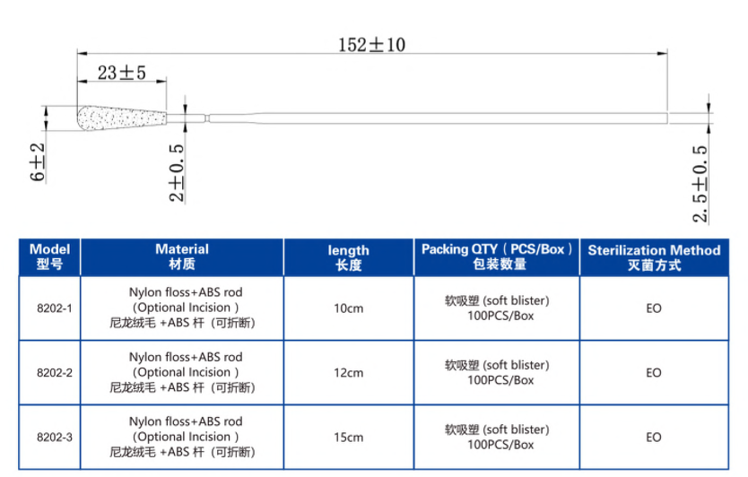 White Disposable Sampling Swab , 152mm Specimen Collection Swab