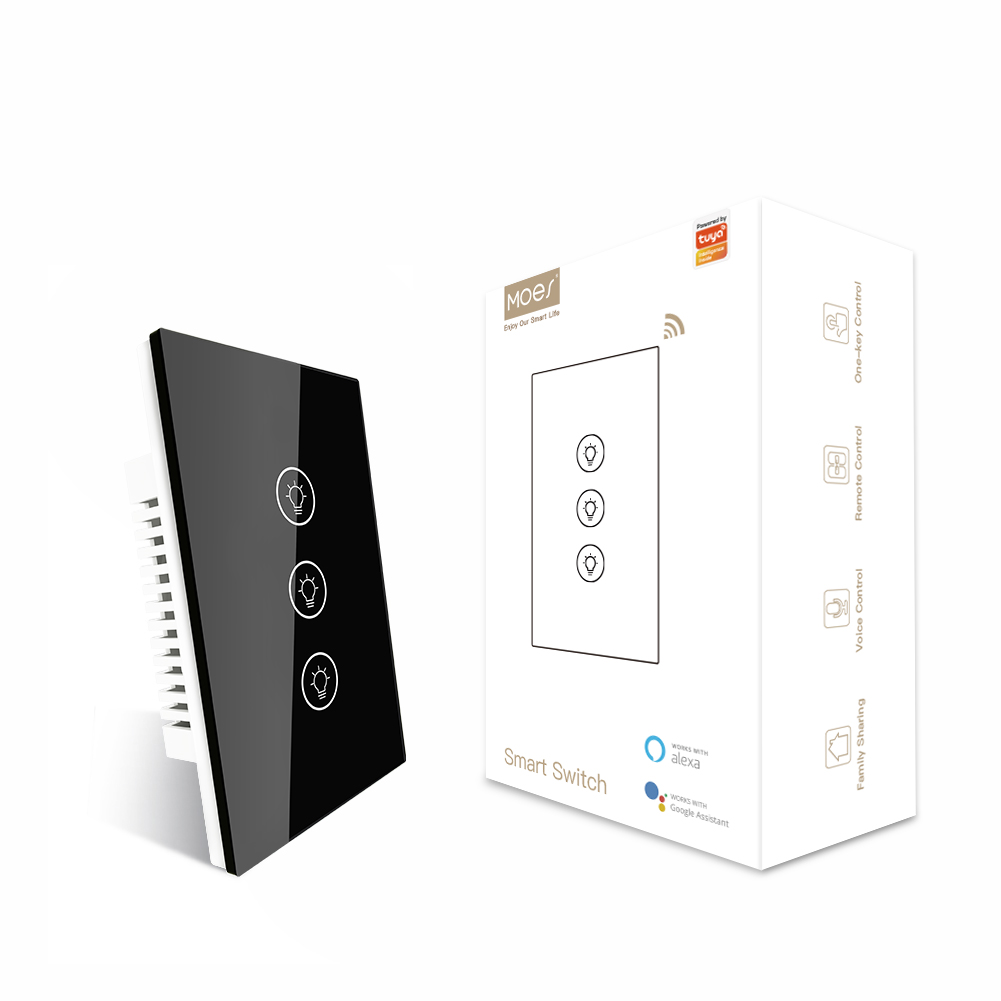 Modern Design 3 Gang 1 Way Wall Smart Zigbee Light Lamp Tuya Dimmer Switch