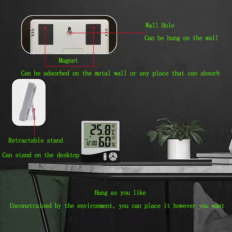 WS1011 Mini Indoor LCD Digital Temperature Hygrometer Meter With Suction Iron / Hook Placement