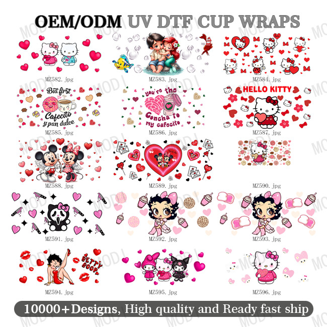 Wholesale Uv Dtf Cup Wrap Transfers Valentine'S Day High Quality Custom Uv Dtf Transfer Couple Design Cup Wrap