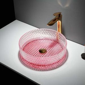 Quality Pink Bottom Round Glass Sink Bowl Bathroom 15 Inch Height 15.8 Inch wholesale