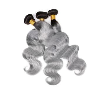 Quality Virgin Indian Human Hair Bundles , Grey Ombre Hair Bundles Two Tone Full End wholesale
