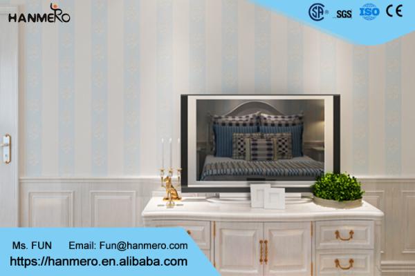 Blue and White Stripes Pattern European Style Living Room Wallpaper