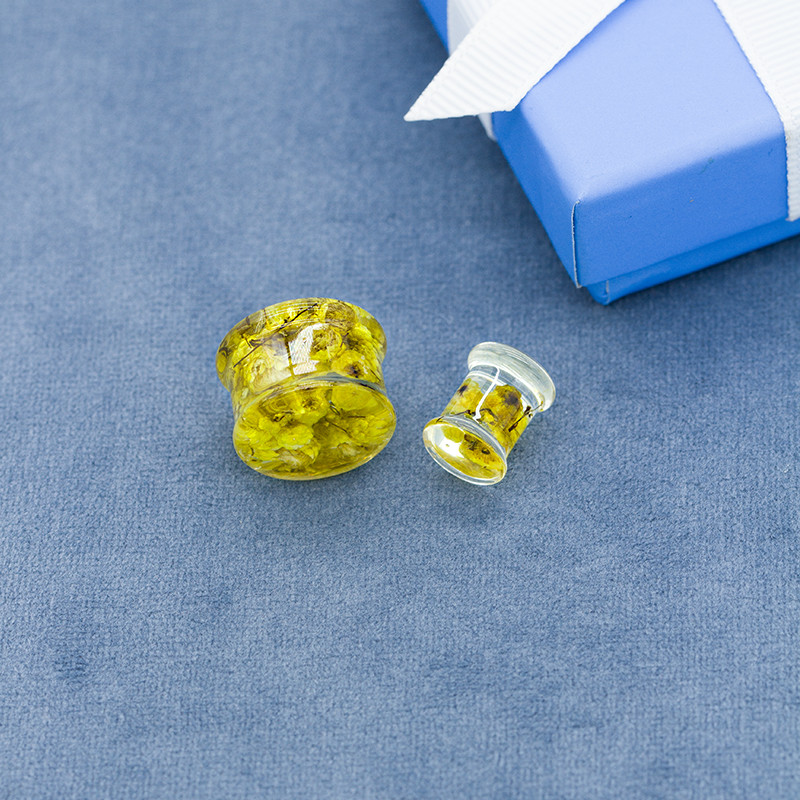 13mm Yellow Flower Ear Plug Tunnels Acrylic Gauged Ear Jewelry