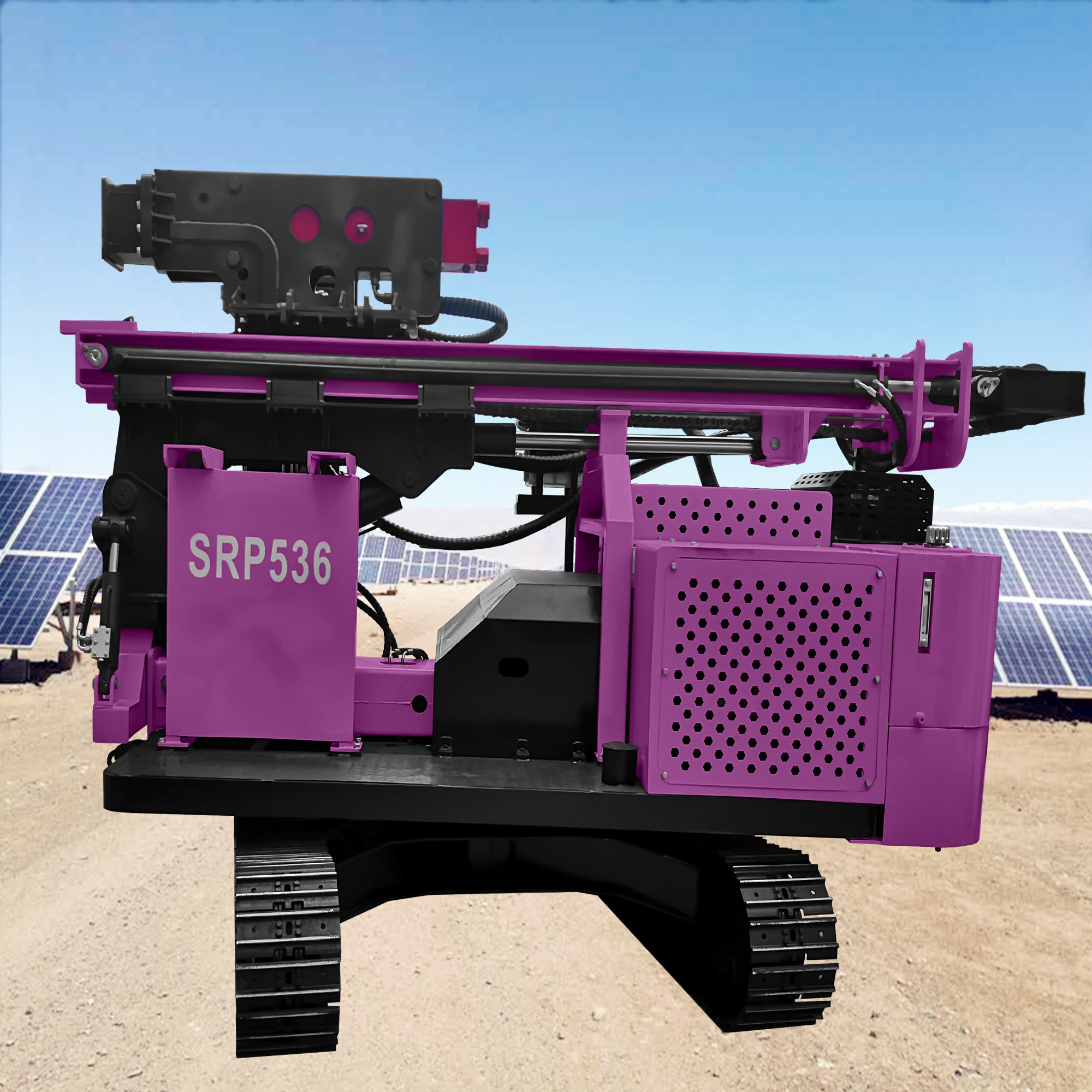 Highway Guardrail Pile Driver Hydraulic Solar Pile Driving Rig With 1.5m.2m.3m Drill Pipe Length And 2km/h Travelling Speed