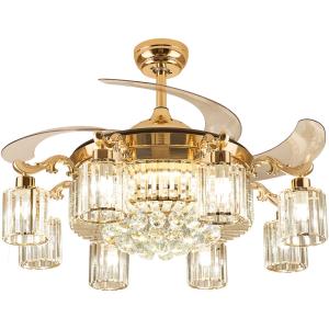 Quality Modern LED Crystal Ceiling Fan Light , Invisible Acrylic Blade Ceiling Fan Remote Control wholesale