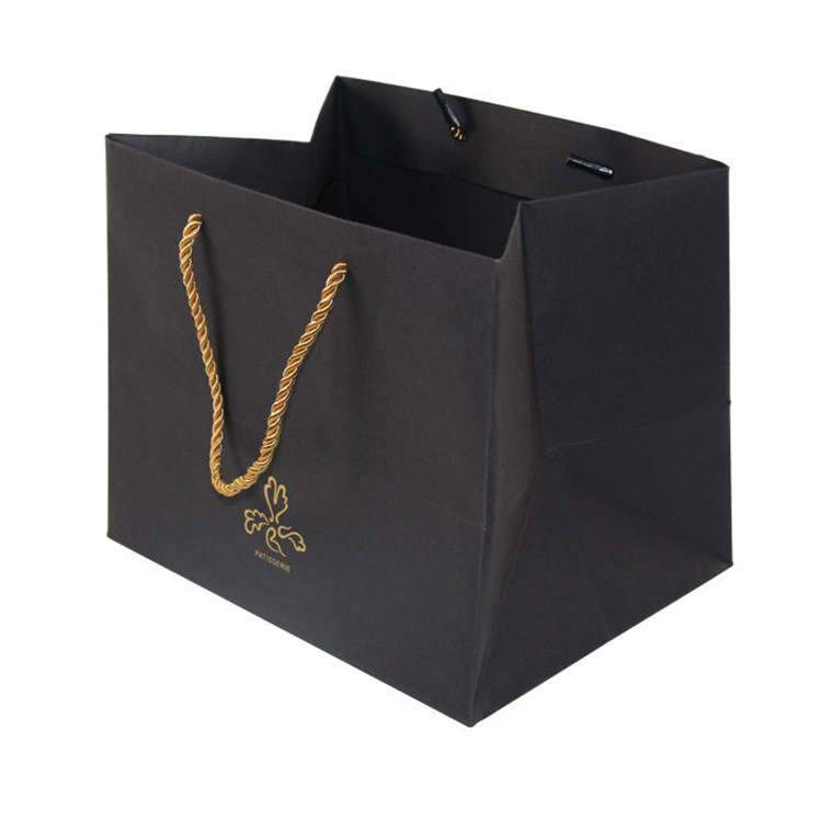 Black Kraft Square Bottom Paper Bags 16x6x12 Gift Bags With Handle