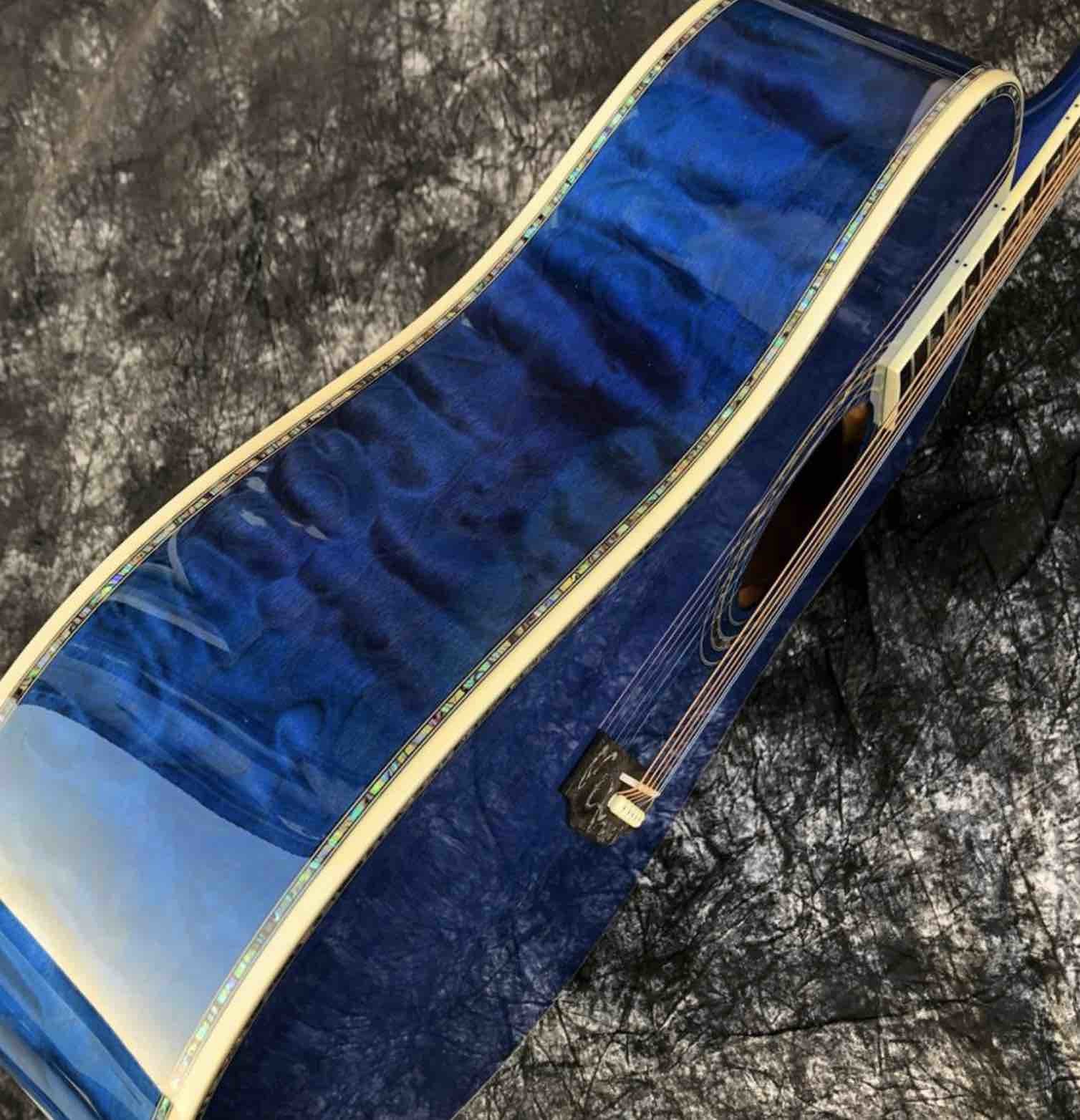 Water Ripple Maple Abalone Ebony Fingerboard Blue Solid Spruce 41 Inch D45d Style Acoustic Guitar