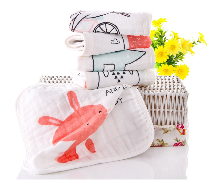 100% Cotton 40S 4 Layer Gauze Fabric Baby Swaddle Blanket Cartoon Printed