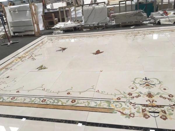 Luxury Water Ject Stone Mosaic Tile , Interior Marble Inlay Design Hall Floor