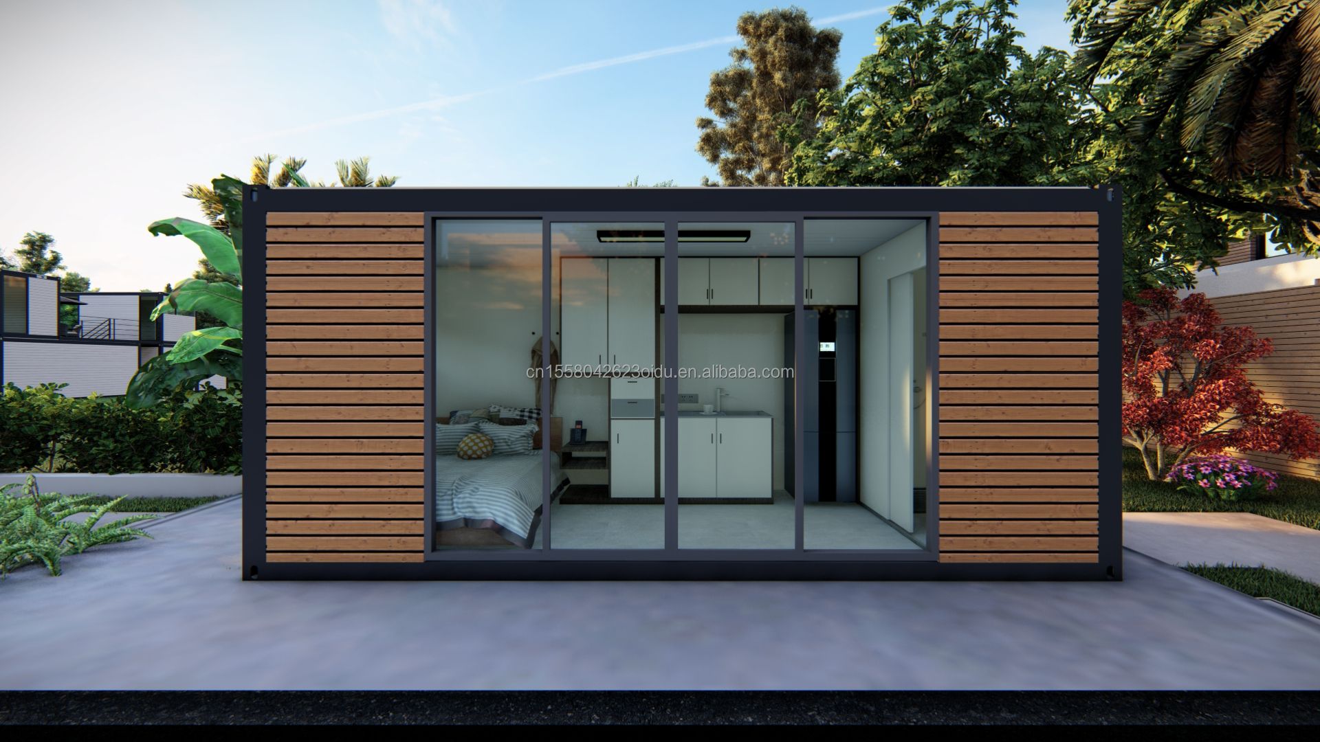 Wall 50/75/100mm Wave Sandwich Panel Luxury Modern Wooden House Steel Structure Flat Packaging Container House for Hotel