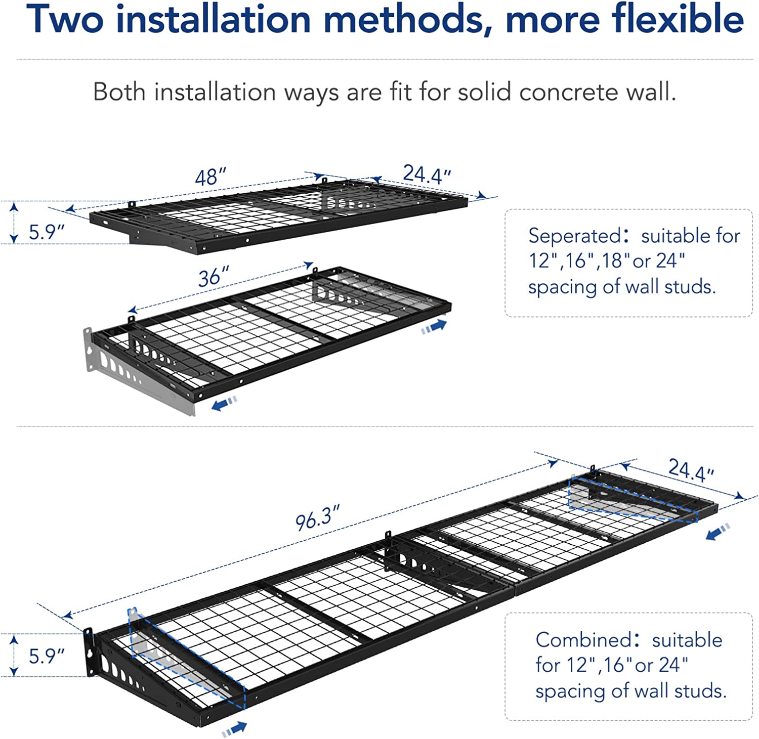 Single Tier Metal Garage Storage Wall Shelving Mounted Heavy Duty Sturdy Wall Shelves Strong Garage Organiser
