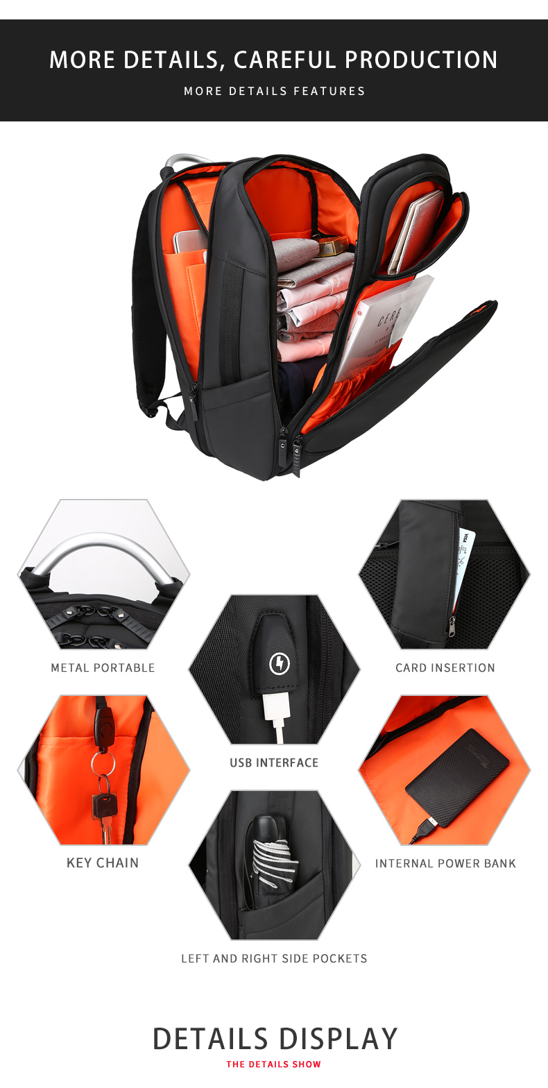 New custom logo large capacity anti theft laptop bag waterproof bag with USB interface business travel Backpack
