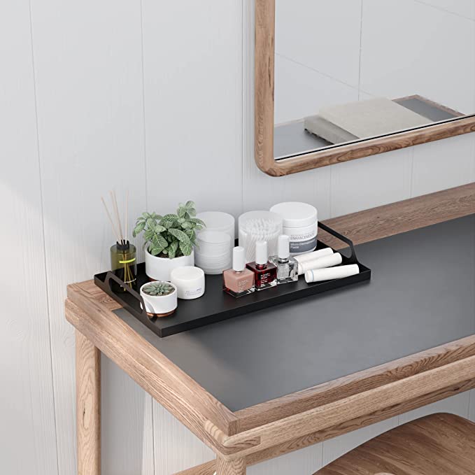 Serve Snacks in Style with this Rectangle Black Metal Tray with Handles 16.7x9.5 inches