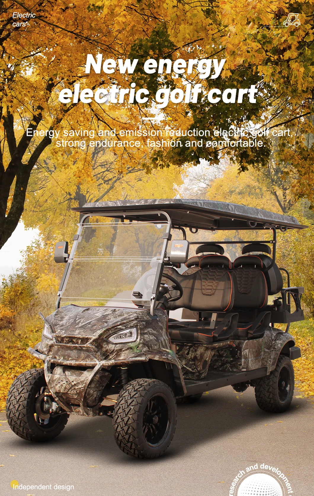 Electric Hunting Golf Cart Off Road 6 Passenger 5KW AC Motor 70-90km Driving Mileage