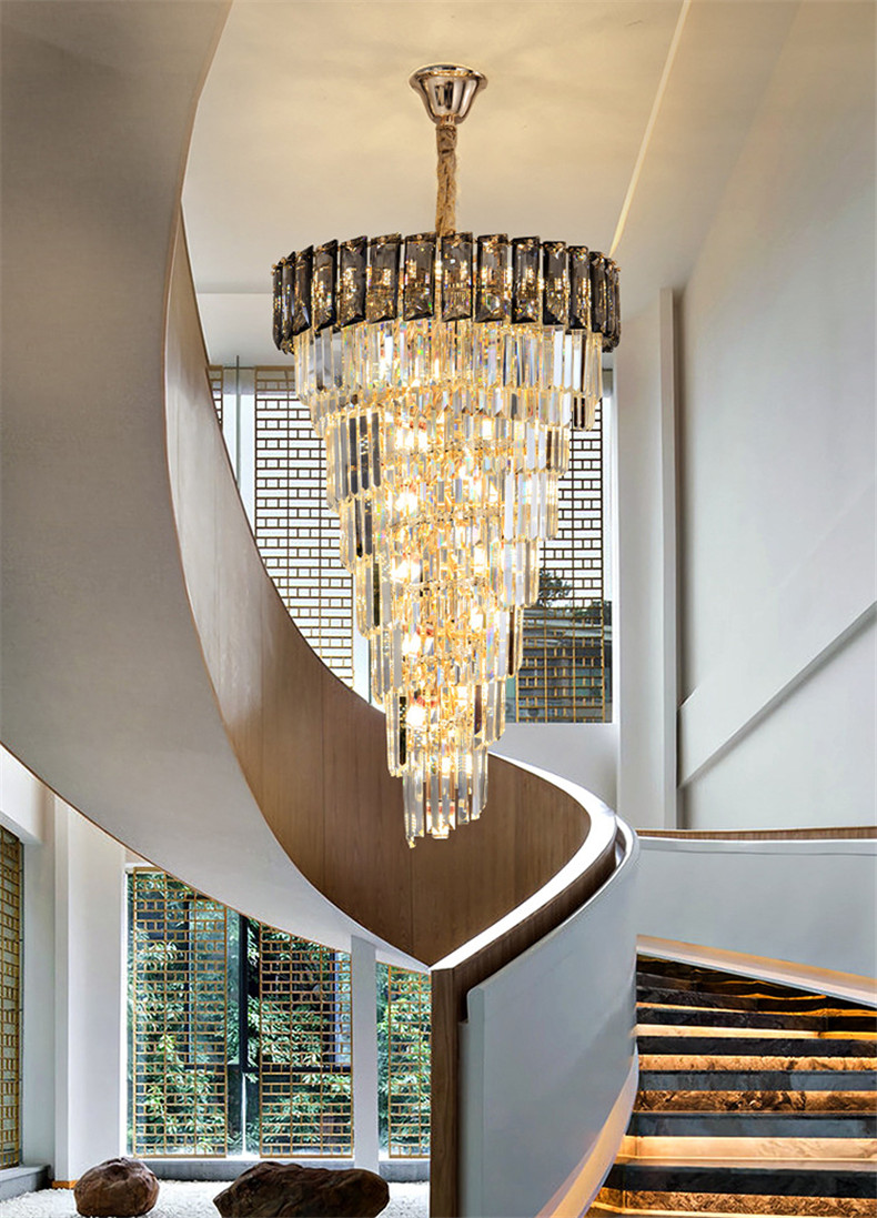 LED Spiral Luxury Crystal Golden Big Chandelier Duplex Building european crystal chandeliers(WH-NC-94)