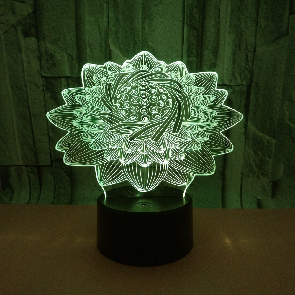 New Lotus flower custom OEM words picture 3D night Light LED Creative gift Desktop Table Lamp
