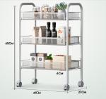 Silver Kitchen Basket Rolling Cart Wire Storage Shelves With Wheels 11" Deep