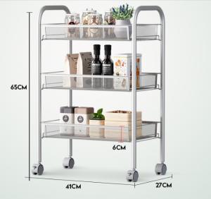 Quality Silver Kitchen Basket Rolling Cart Wire Storage Shelves With Wheels 11&quot; Deep wholesale
