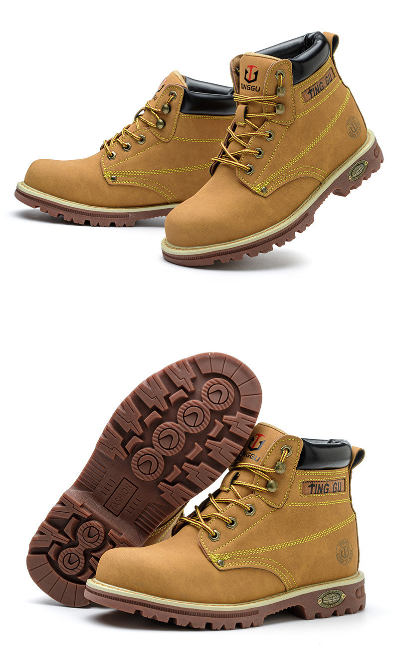 Yellow Microfiber Leather Safety Boots Beef Tendon Sole Work Shoes For Men