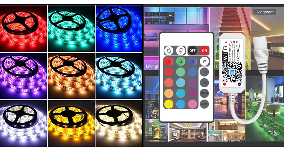 24 Keys Remote RGB LED Strip Wifi Controller APP Timing Voice Music Control