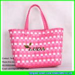 LDSL-027 pink &white mixed woven strap shopping bag large pp beach straw tote