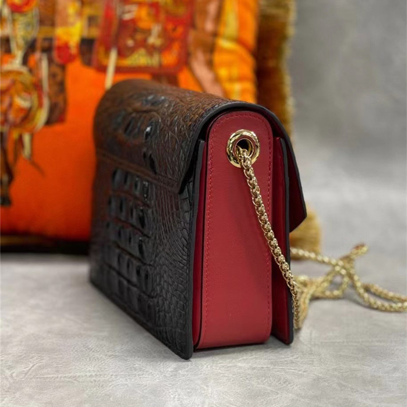 Authentic Crocodile Skin Women Flap Purse Genuine Alligator Leather Lady Small Chain Strap Bag Female Cross Shoulder Bag
