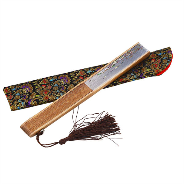 Eco Friendly Classical Small Fabric Bamboo Hand Fan For Business Promotion Customized Pattern