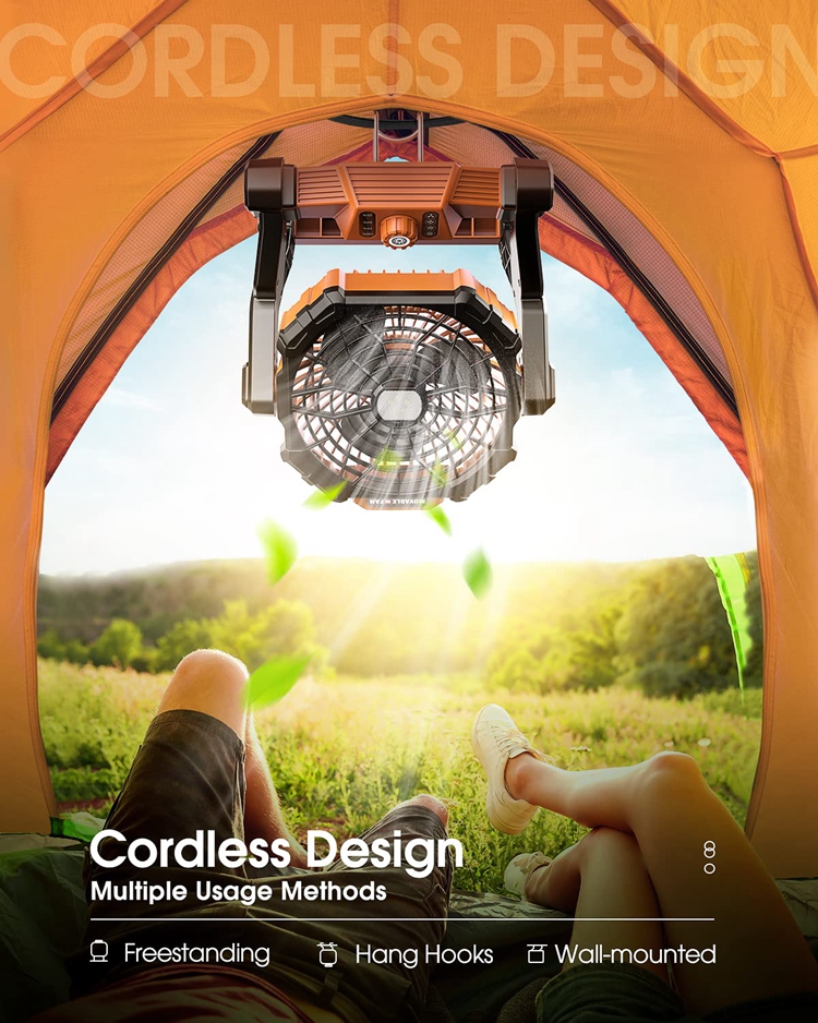 Outdoor Portable Large Wind Power Fan Camping With LED Lights USB Charging Table Fan