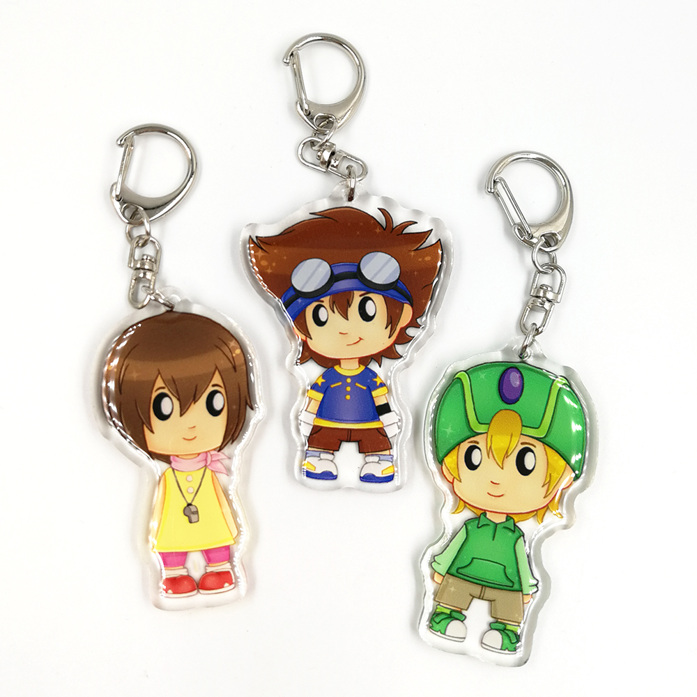 Promotional Epoxy Custom Printed Laser Cut Cartoon Clear Acrylic Plastic Charms Key chain with Glitter
