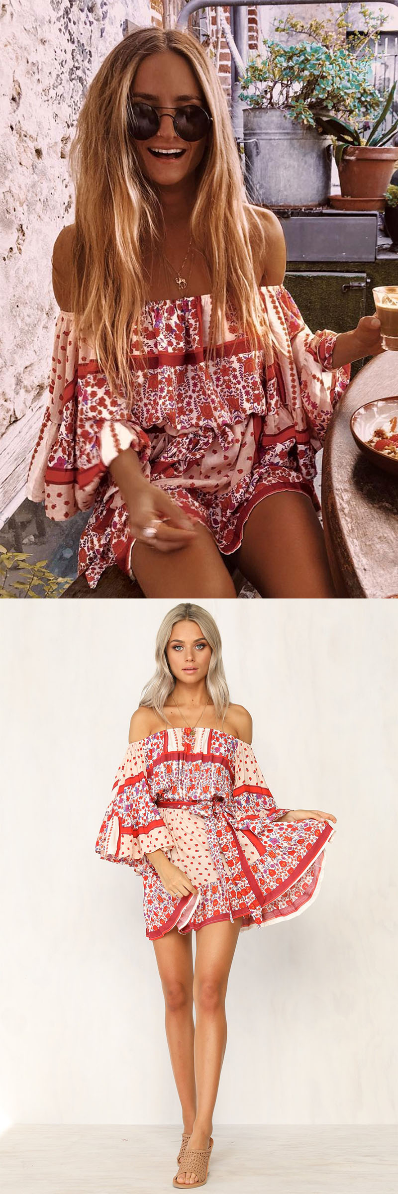 Wholesale Clothing Lantern Sleeve Shirred Waist Women Boho Embroidered Dress