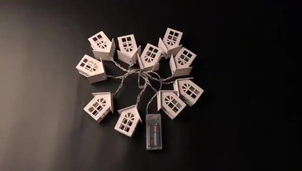 Christmas Decoration Indoor 10 LED Christmas String Lights Wooden House Battery