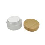 30g 50g Frosted Glass Cosmetic Jars With Bamboo Lids Luxury Face Cream Container