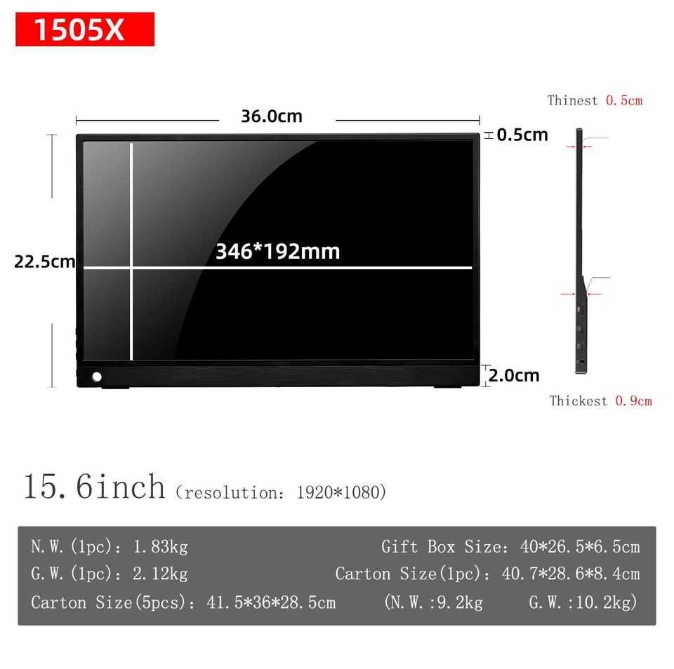 Portable Gaming Monitor 15.6 IPS 1080P HDR Compatible with Multi-Devices