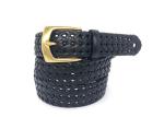 Black Color Mens Woven Leather Belt With Single Prong Buckle Zinc Alloy